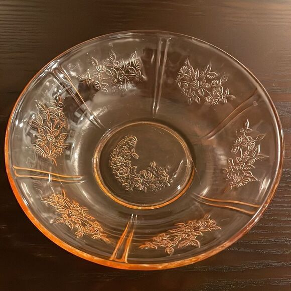 Rose of Sharon Berry Dessert Bowl Pink Glass Federal Glass Vintage Excellent … - Picture 7 of 8
